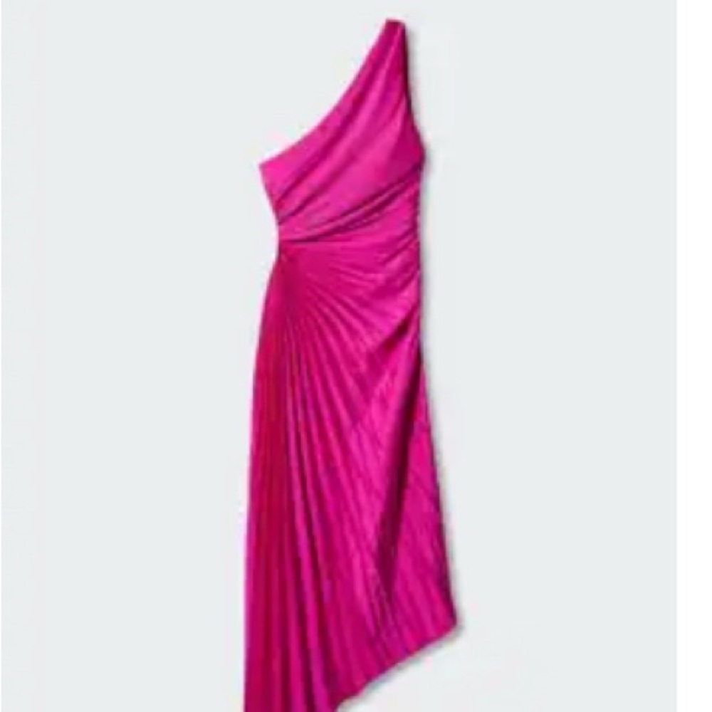 Mango One-Shoulder Hot Pink Dress